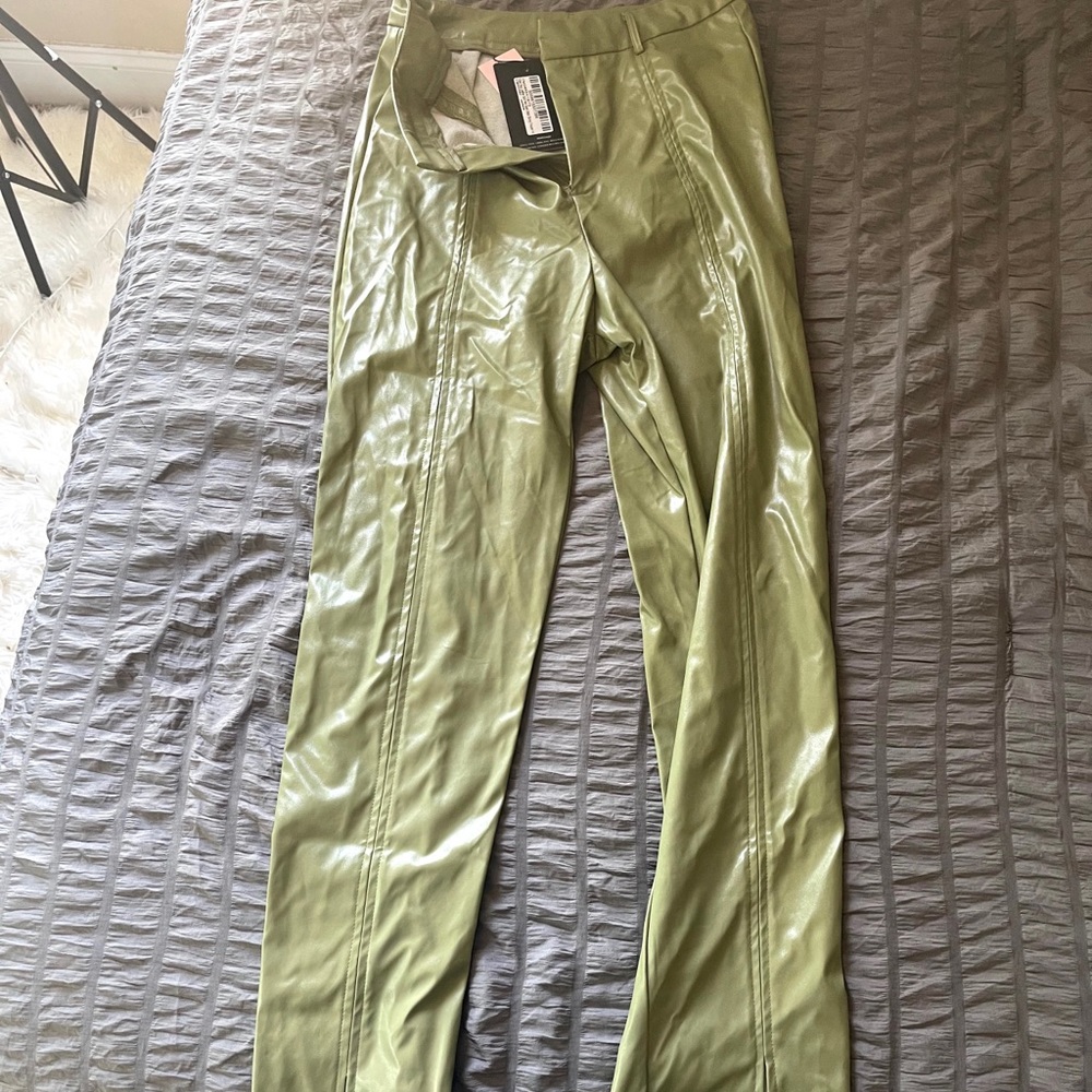 Olive green trouser pants with split hem